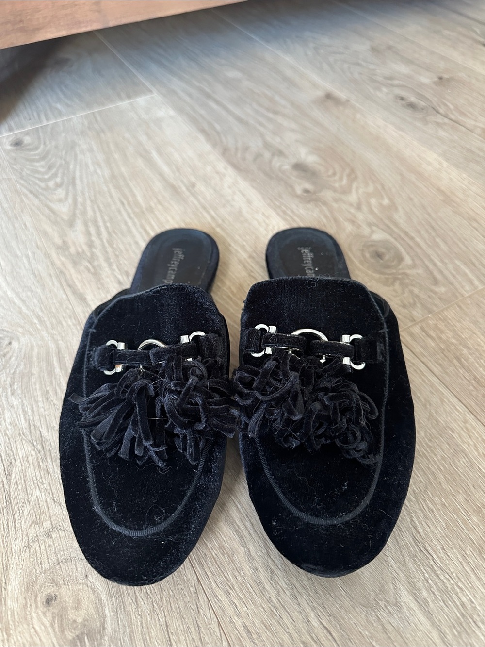 Black Velvet Tassel Slide Mules - Women